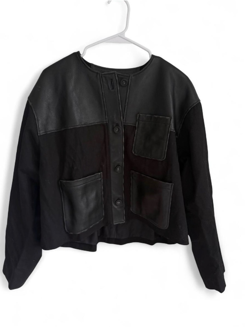 Stand Studio Black Leather Yoke Button-Front Jacket